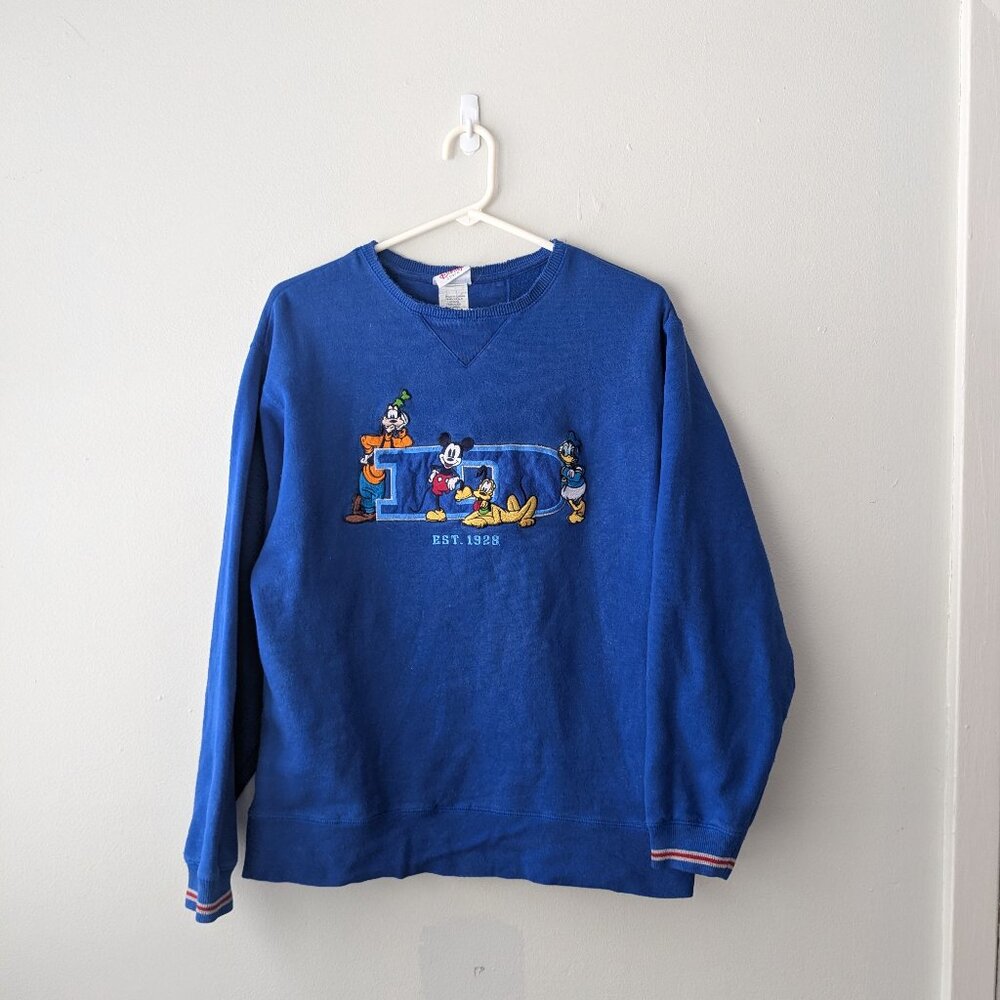 Disney Store Blue Embroidered Sporty Distressed Crew neck Women's Size Small
